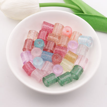 FS5888- 12.5mm High, 11mm Diameter, Cylindrical Resin Beads With Fine Glitter