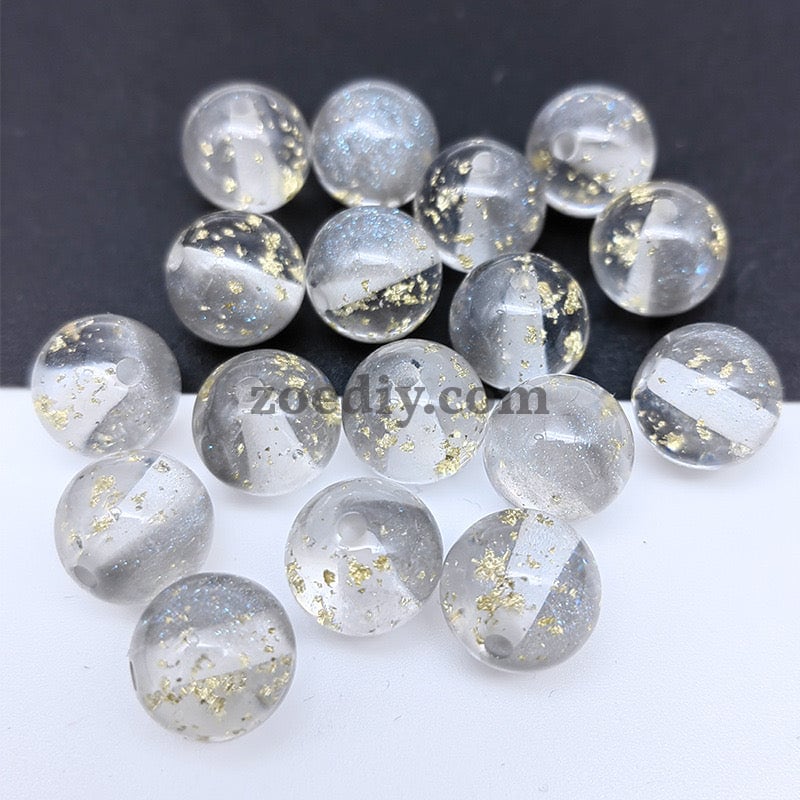 FS0909- 16MM Mixed Color Gold Foil Fine Glitter Resin Beads Fit For Beadable Pens