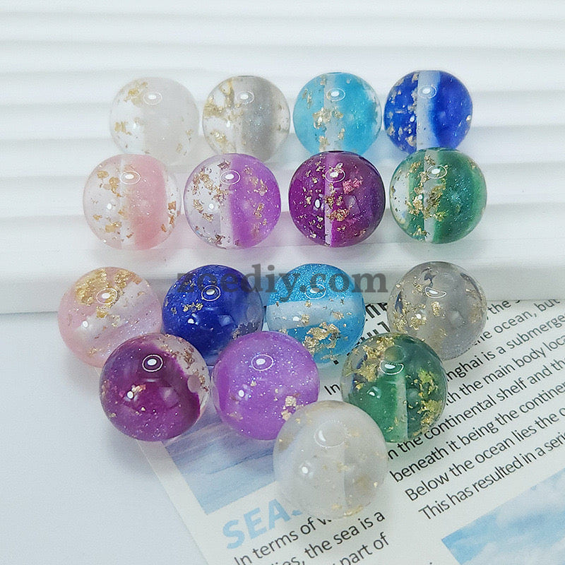 FS0909- 16MM Mixed Color Gold Foil Fine Glitter Resin Beads Fit For Beadable Pens