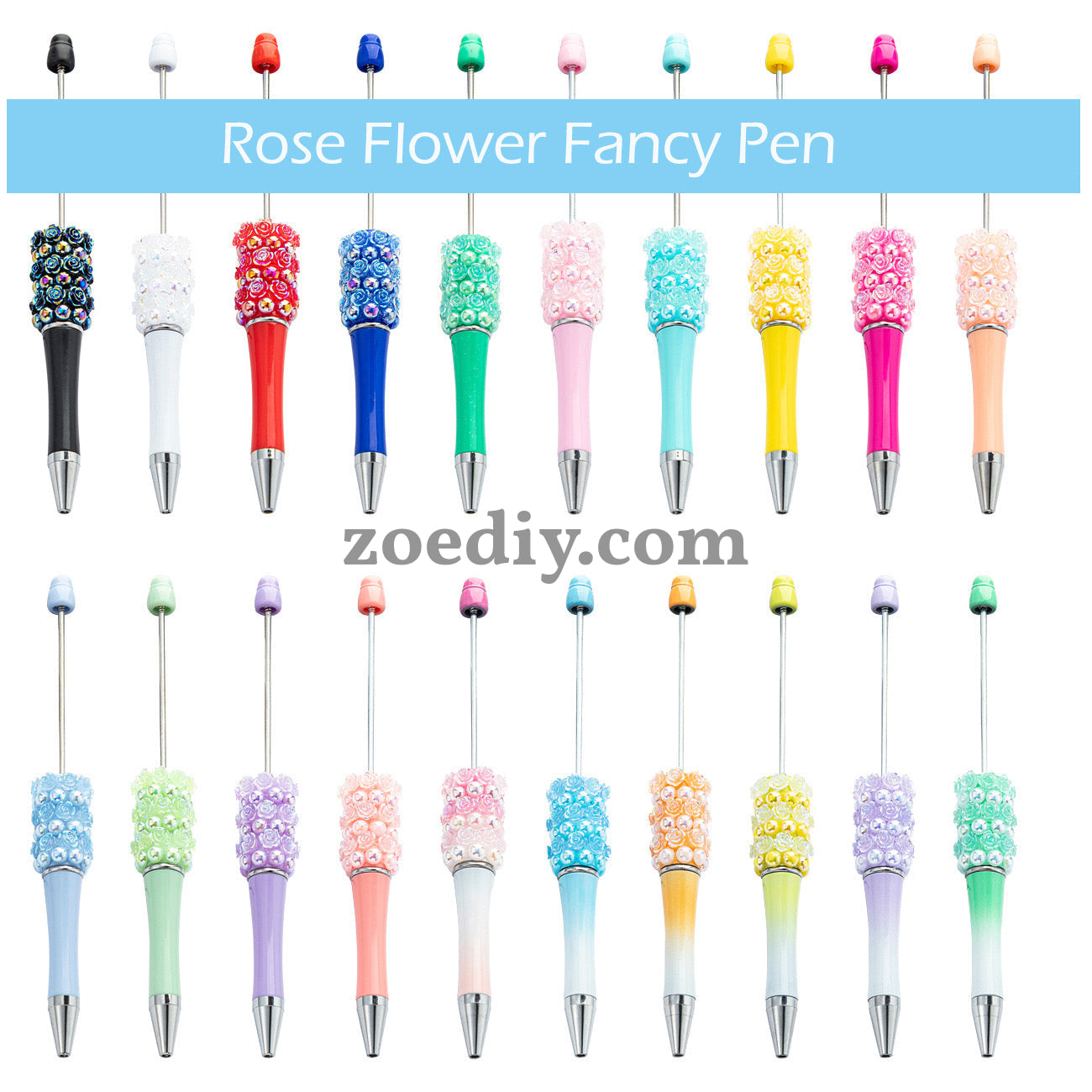 Mixed Color Creative DIY Rose Sparkling Beadable Pens