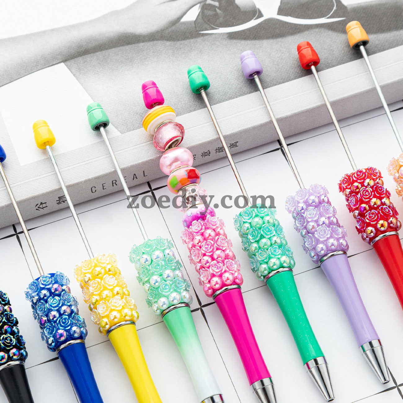 Mixed Color Creative DIY Rose Sparkling Beadable Pens