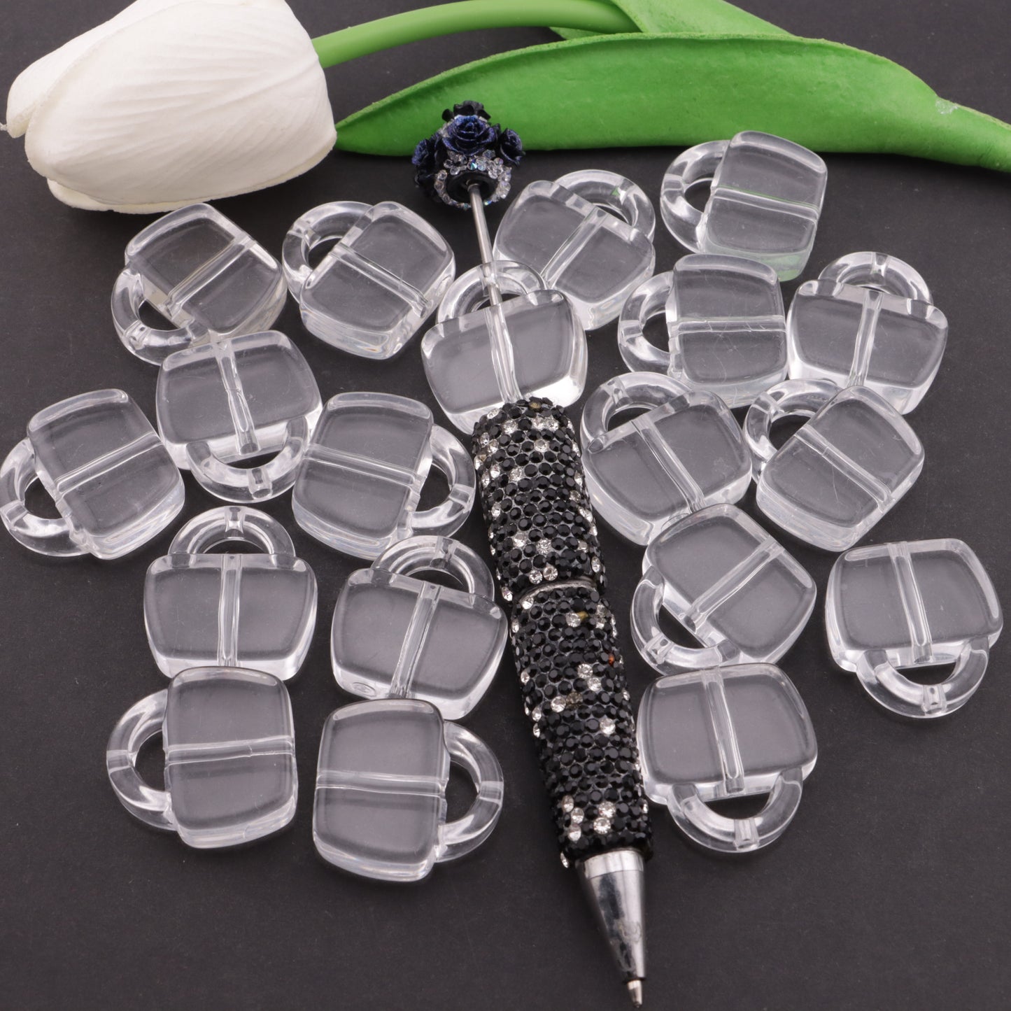 FS5932- 24*25mm Clear Bags Based Beads, 9mm Thickness, Fit For Pen