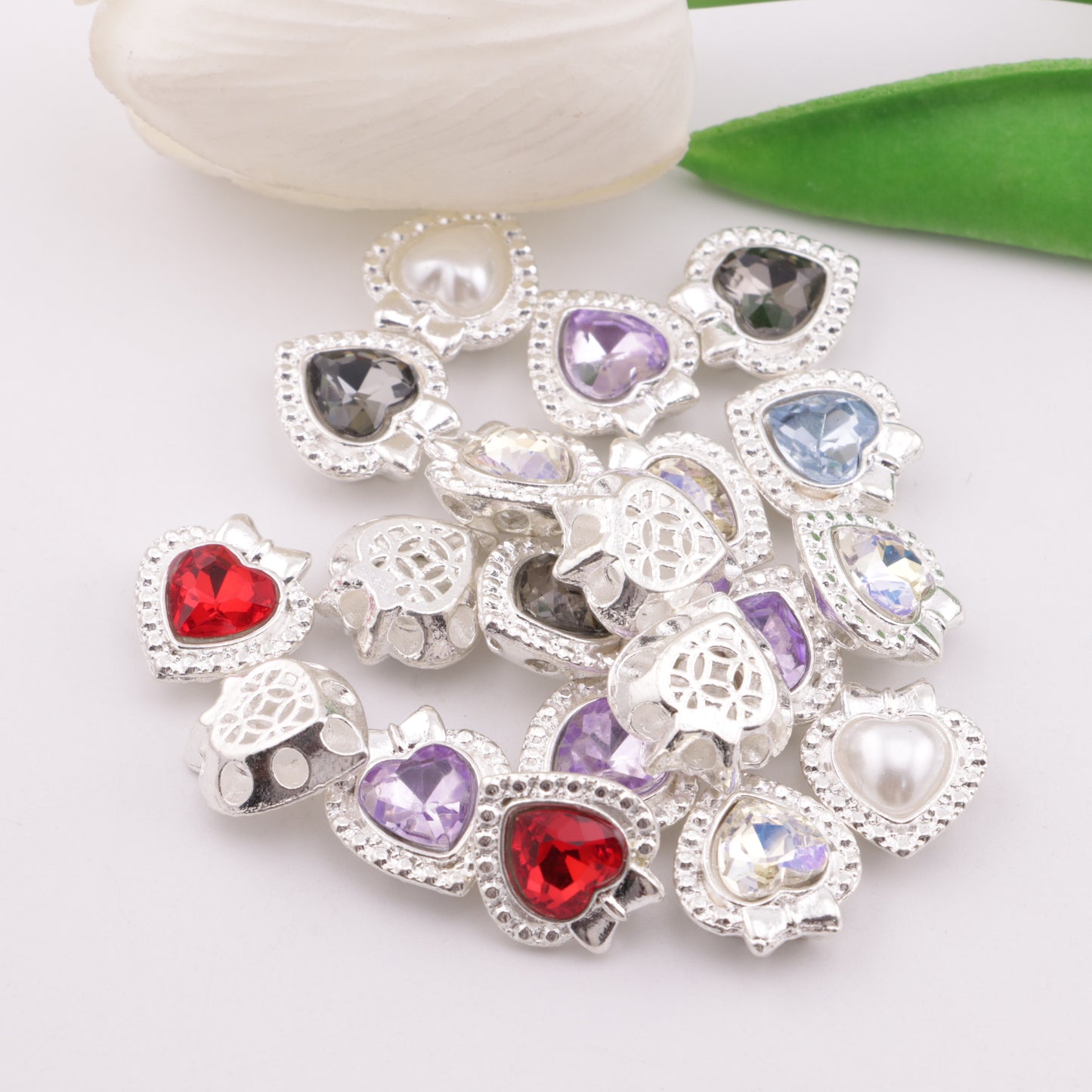 FS5930- 14*15mm Heart Bow Metal Beads, Bowknot Heart-shaped Metal Beads