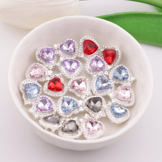 FS5929- 12*14mm Heart 4 Hole Metal Beads With Bow, Heart-Shaped Metal Four-Way Beads With Bowknot