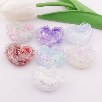 FS5899- 33mm Luminous Heart Soft Flower Charms Glow-In-The-Dark Packaged Soft Flower Patches