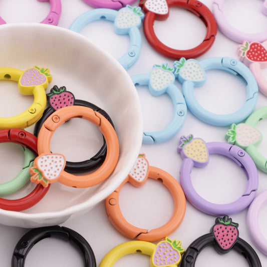 FS5950- 27mm Strawberry Keychain, Baked - Enamel Strawberry Key Ring