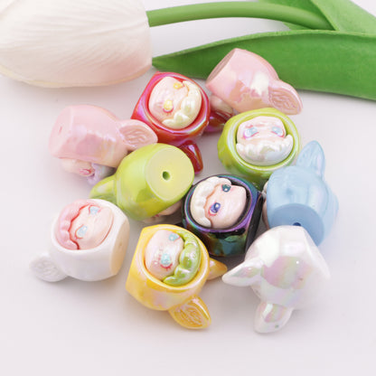 FS3555- UV-Plated Cute Cartoon Resin Through-Hole Resin Beads