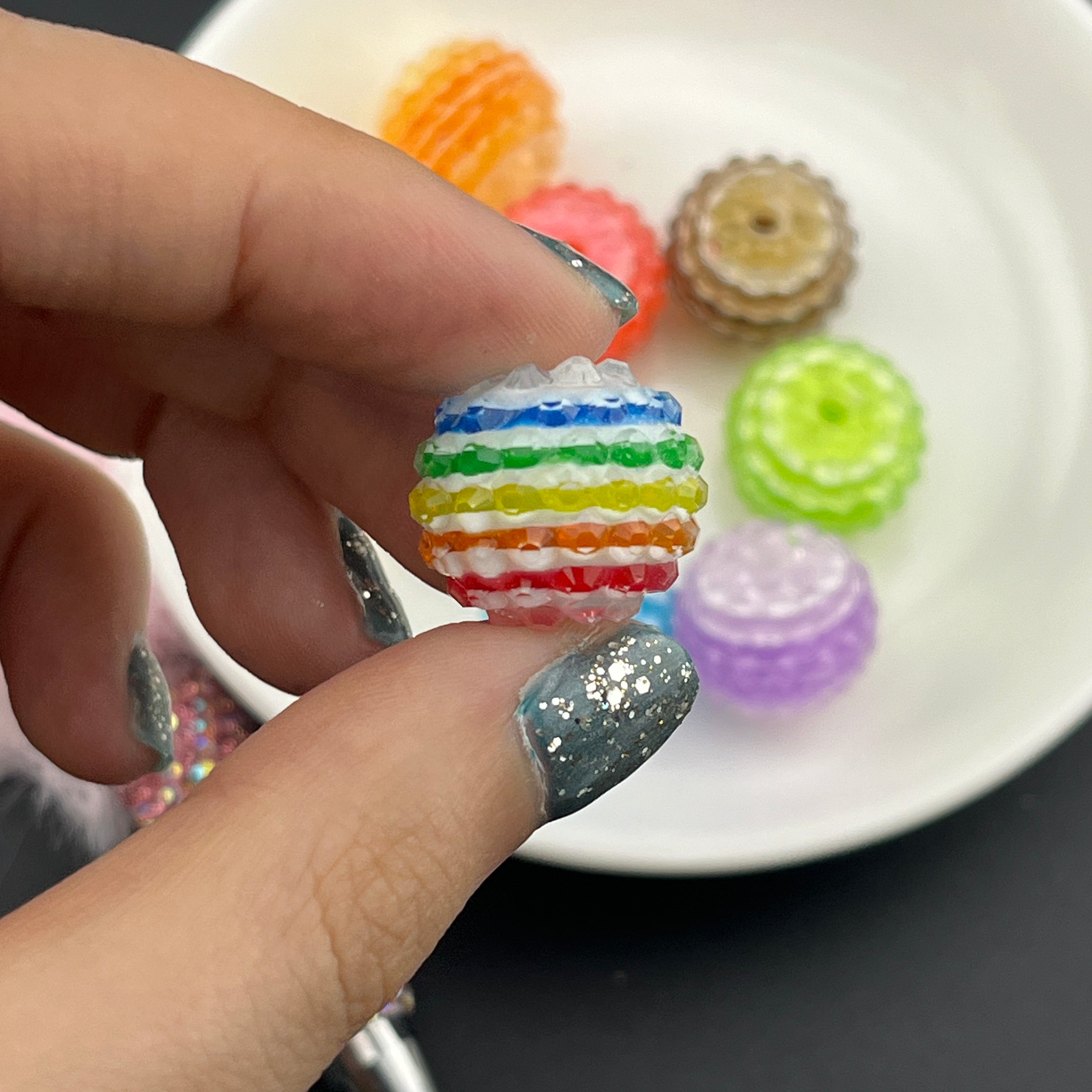 Mixed Color Striped Rainbow  Resin Beads Fit For Beadable Pens