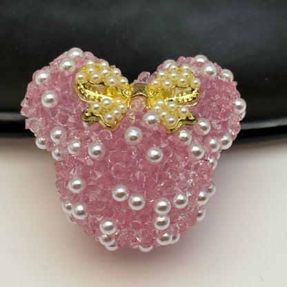 FS5433- 28Mm Pearl And Diamonds Bow Mickey Beads Pearl And Diamond-Added Bow-Knot Mickey Head Beads