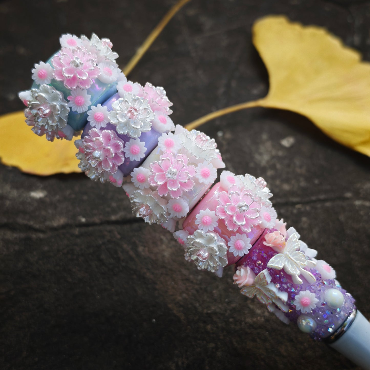 [KM6858]- Handmade Hibiscus Flower Fancy Beads ,Fit For Pens (The BOM See Description)