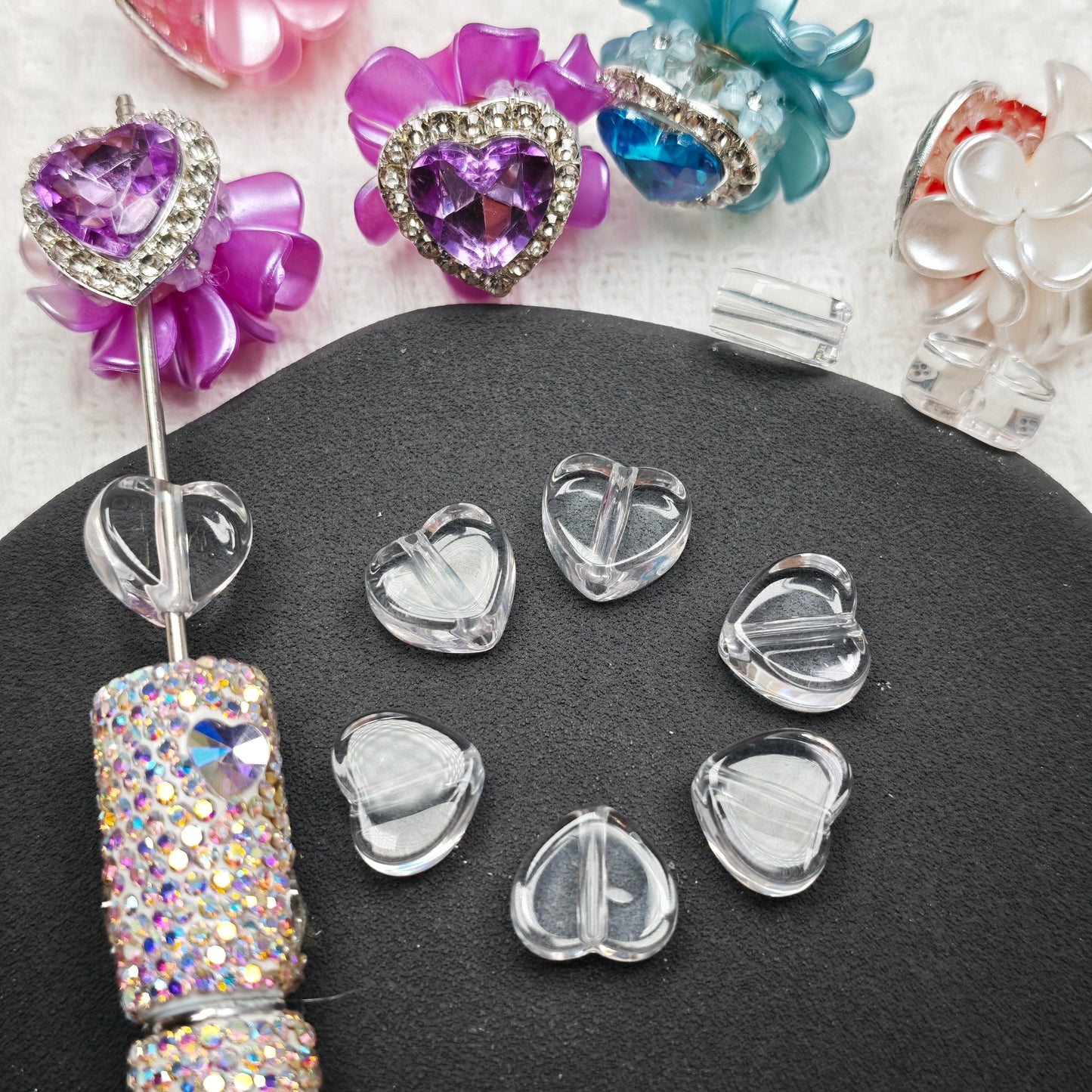 [KM6870]- 14mm*13mm Small Love Heart, Flat Bottom, Based Beads, Fit Pens