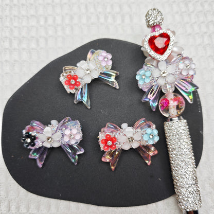 [KM6872]- 33mm*37mm UV Bows Beads, With Five Daimonds Flowers, Mixed Color (The BOM See Description)