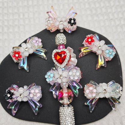 [KM6872]- 33mm*37mm UV Bows Beads, With Five Daimonds Flowers, Mixed Color (The BOM See Description)