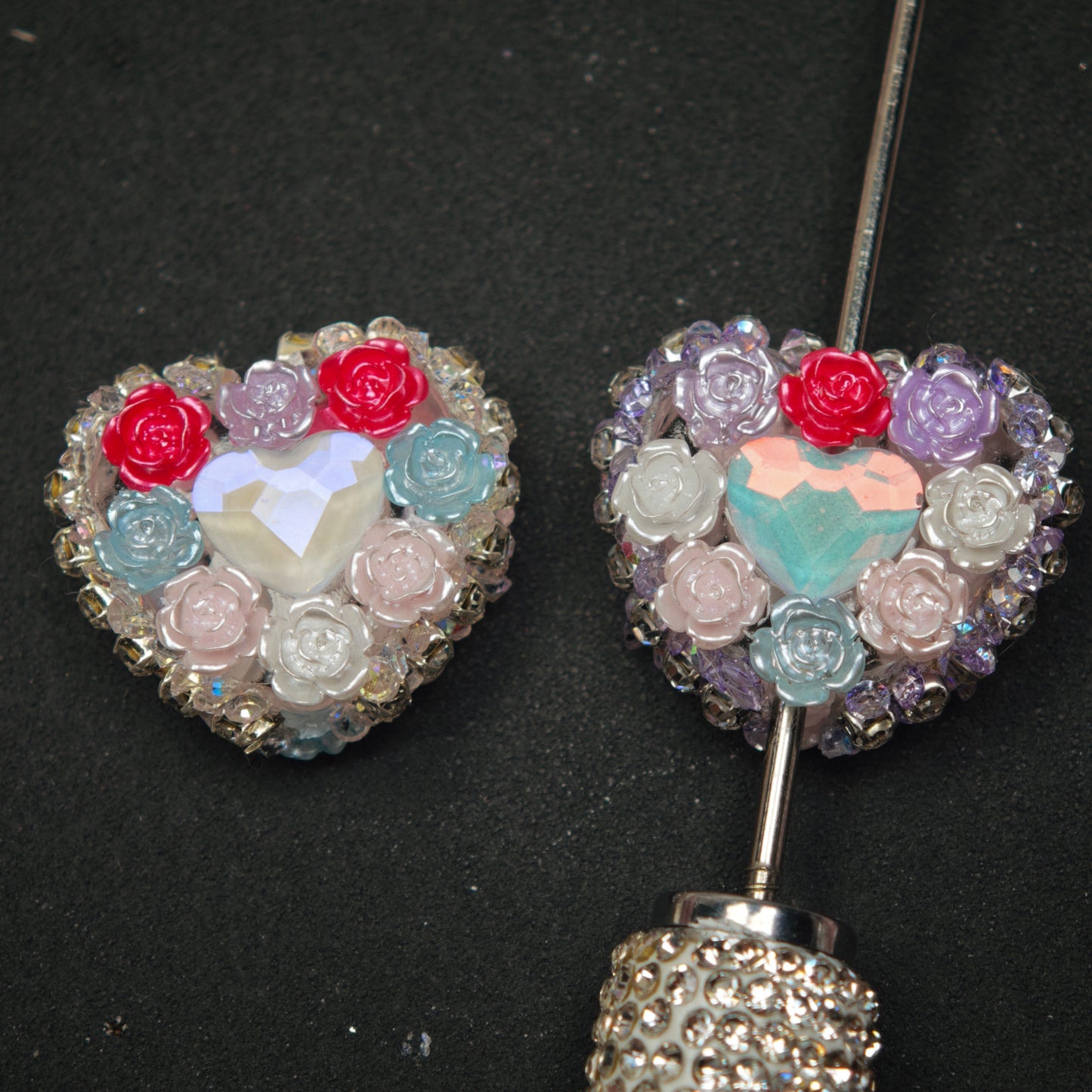 [KM6886]- 20mm Crystal Love Heart Diamonds Flower Fancy Beads