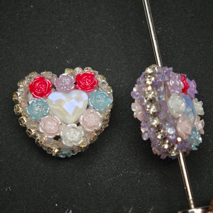 [KM6886]- 20mm Crystal Love Heart Diamonds Flower Fancy Beads