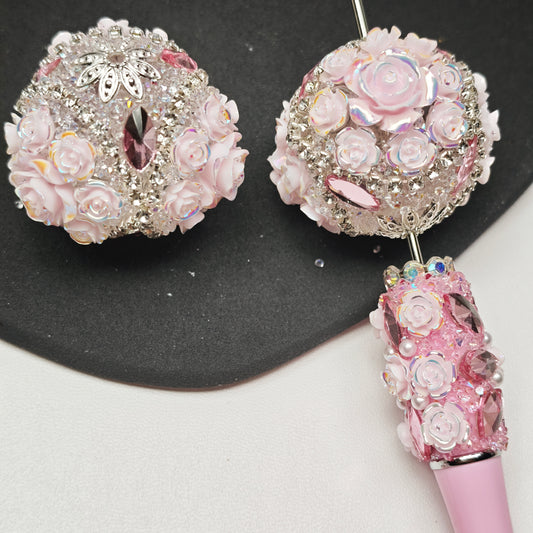 [KM6906]- 34mm Big Rose Flower Ball Fancy Beads, with Diamonds Chain