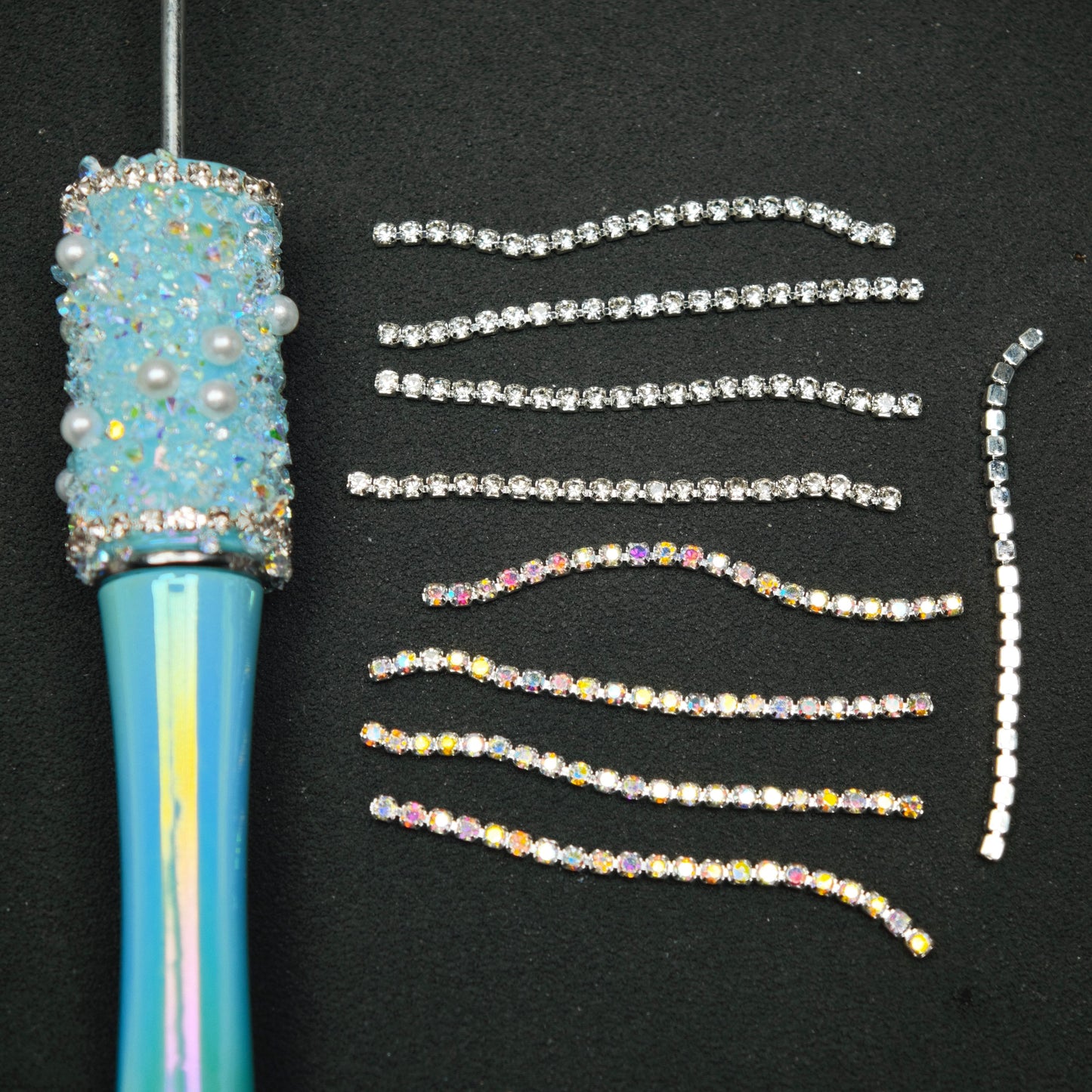 [KM6930]- 1.5mm Width, Pre-Cut Diamonds Short Silver Chain for Beadable Pen, Length About 41mm With 21PCS Diamonds, Length Fit Pens