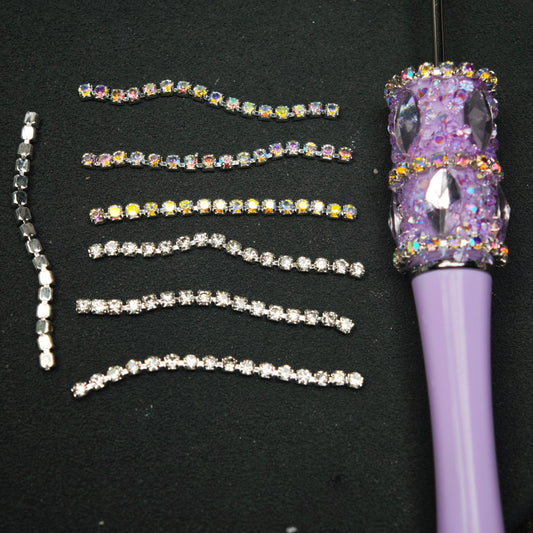 [KM6929]- 2mm Width, Pre-Cut Diamonds Short Silver Chain for Beadable Pen, Length Fit Pens
