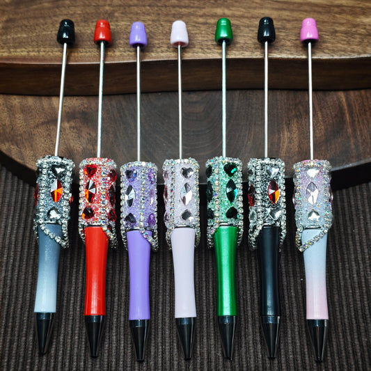 [KM6931]- Love Heart Diamond + Horse Eyes Crystal Diamonds With Chain Fancy Beadable Pens