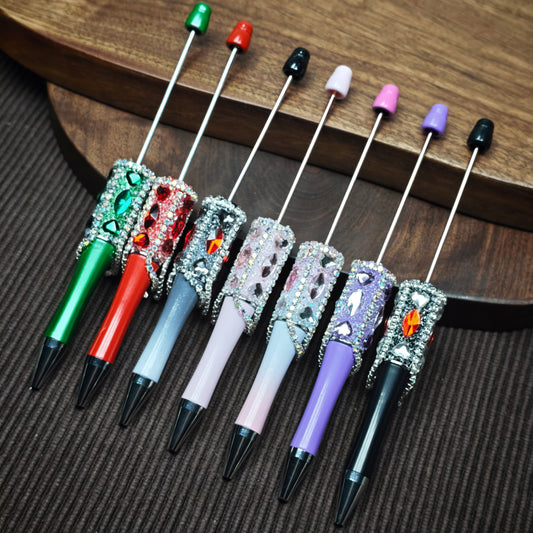 [KM6931]- Love Heart Diamond + Horse Eyes Crystal Diamonds With Chain Fancy Beadable Pens