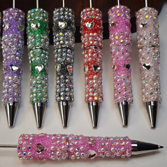 [KM6933]- 15cm Love Heart Rhinestone Full Diamonds Heavy Beaded Pens Beadable Pen