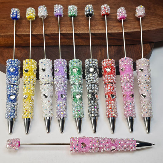 [KM6933]- 15cm Love Heart Rhinestone Full Diamonds Heavy Beaded Pens Beadable Pen
