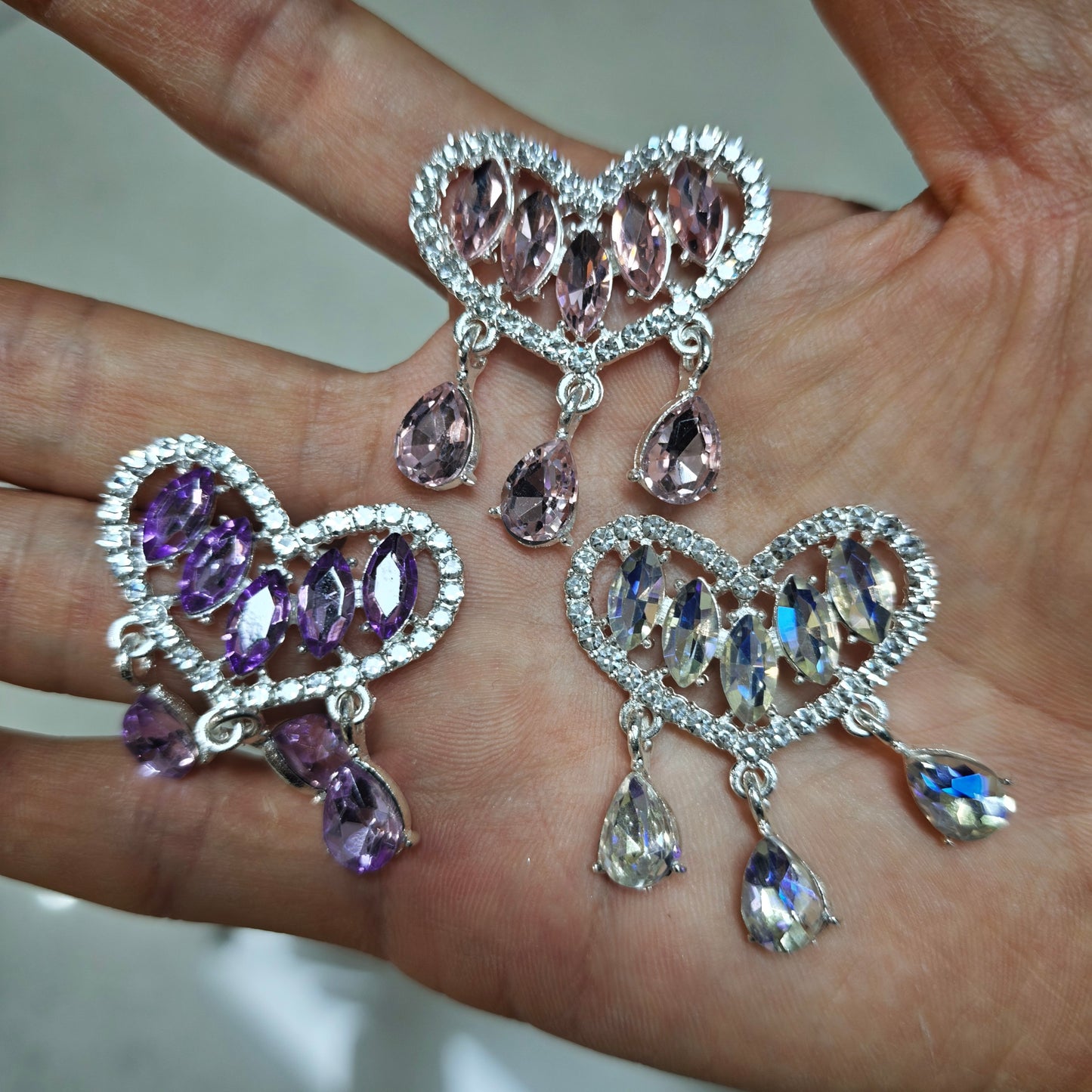 [KM6002]- 34mm*40mm Crystal Heart Metal Charms With WaterDrop Dangle