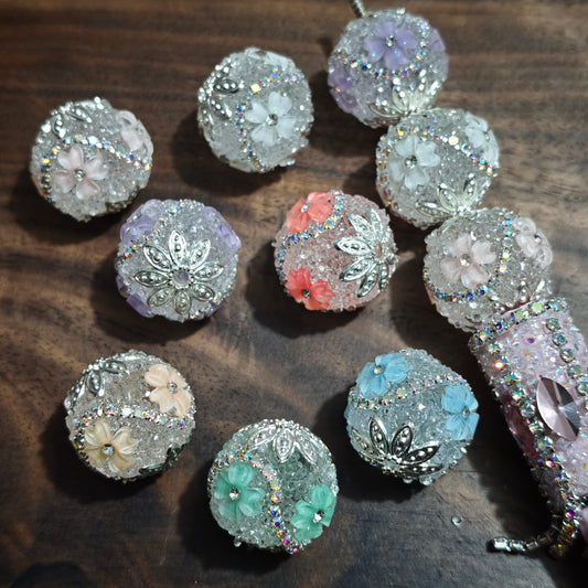 [KM6936]- 20mm Four Love Heart Diamond Flowers Craft Fancy Beads