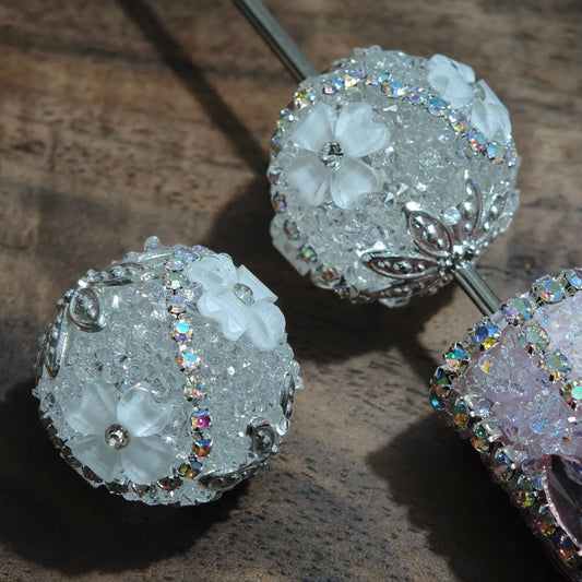 [KM6936]- 20mm Four Love Heart Diamond Flowers Craft Fancy Beads