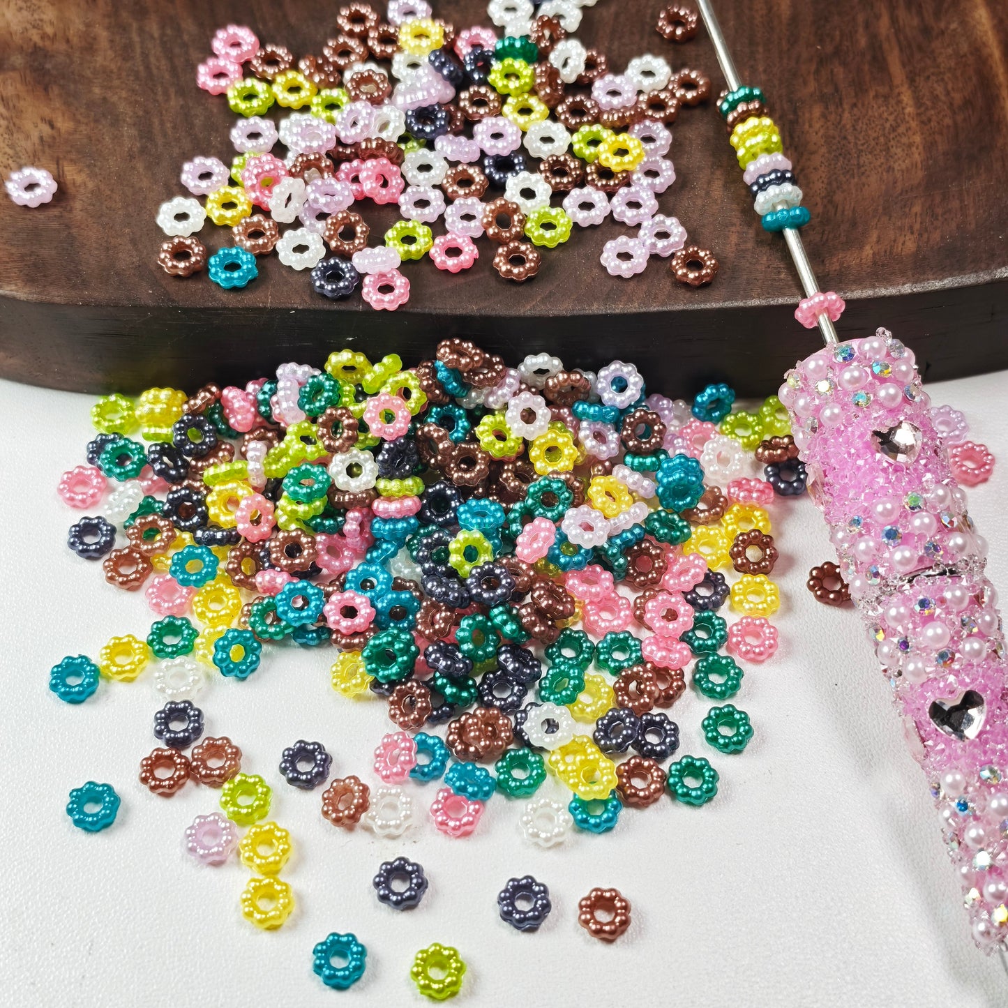 [KM6943]- 6mm Acrylic Pearl Spacers Rings, Fit Beadable Pens