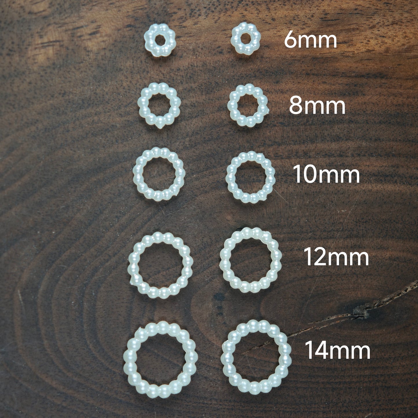 [KM6944]- 6mm, 8mm, 10mm, 12mm, 14mm, Acrylic Pearl White Spacers Rings, Use for DIY Fancy Beads