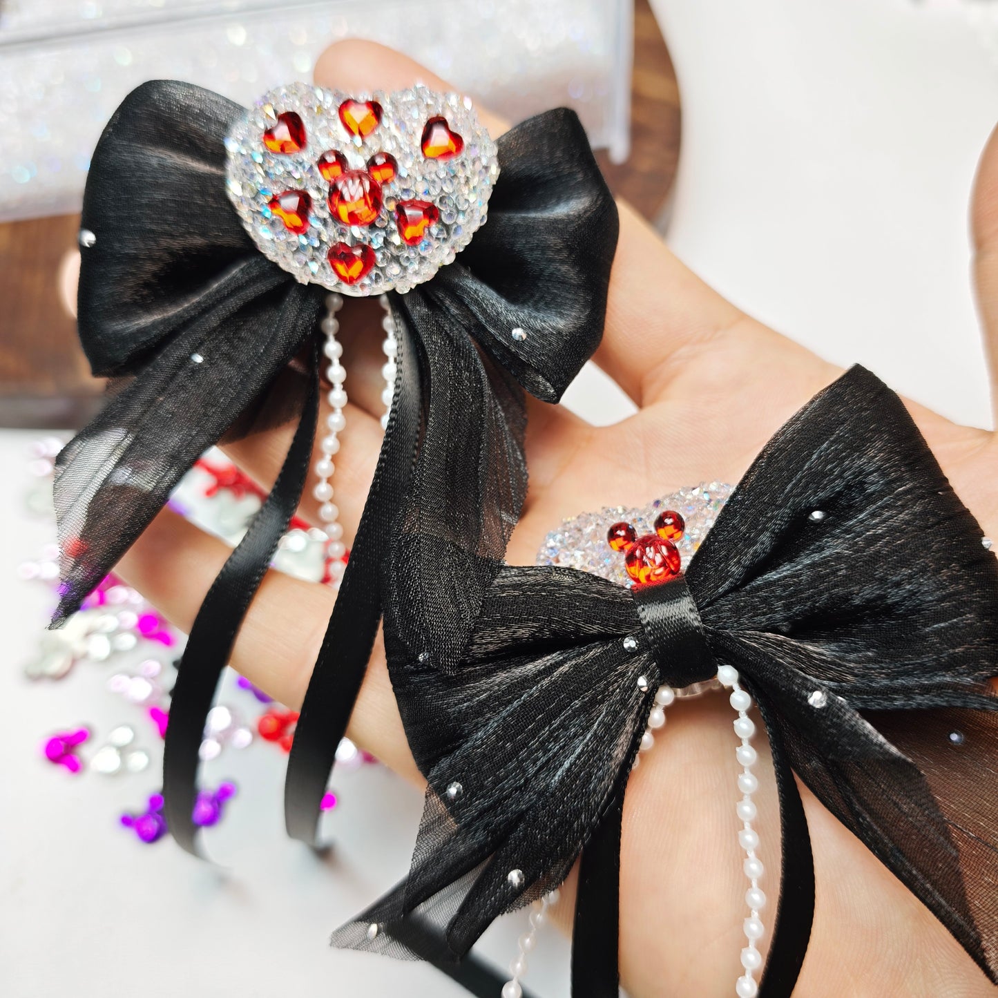 [KM6950]-  Love Heart Bows Mickey Head Fancy  Beads