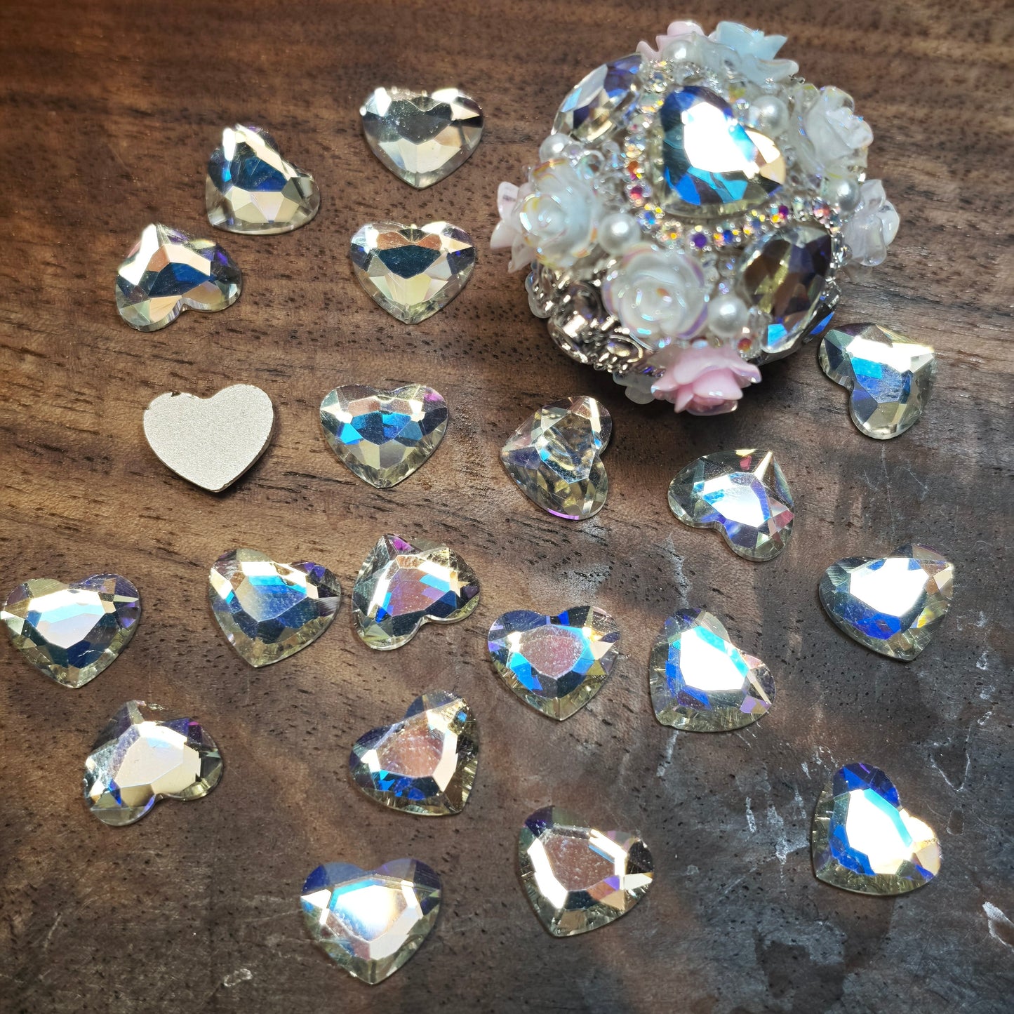 [KM6935]- 8.5mm*10mm Flat Bottom, Love Heart Shaped Crystal Diamonds, Glass Rhinestone Charms