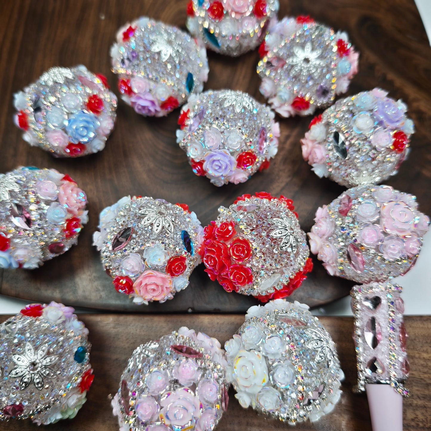 [KM6906]- 34mm Big Rose Flower Ball Fancy Beads, with Diamonds Chain