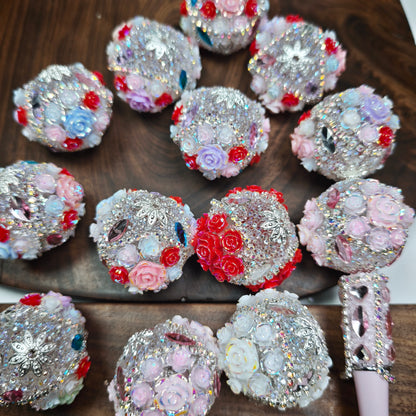 [KM6906]- 34mm Big Rose Flower Ball Fancy Beads, with Diamonds Chain