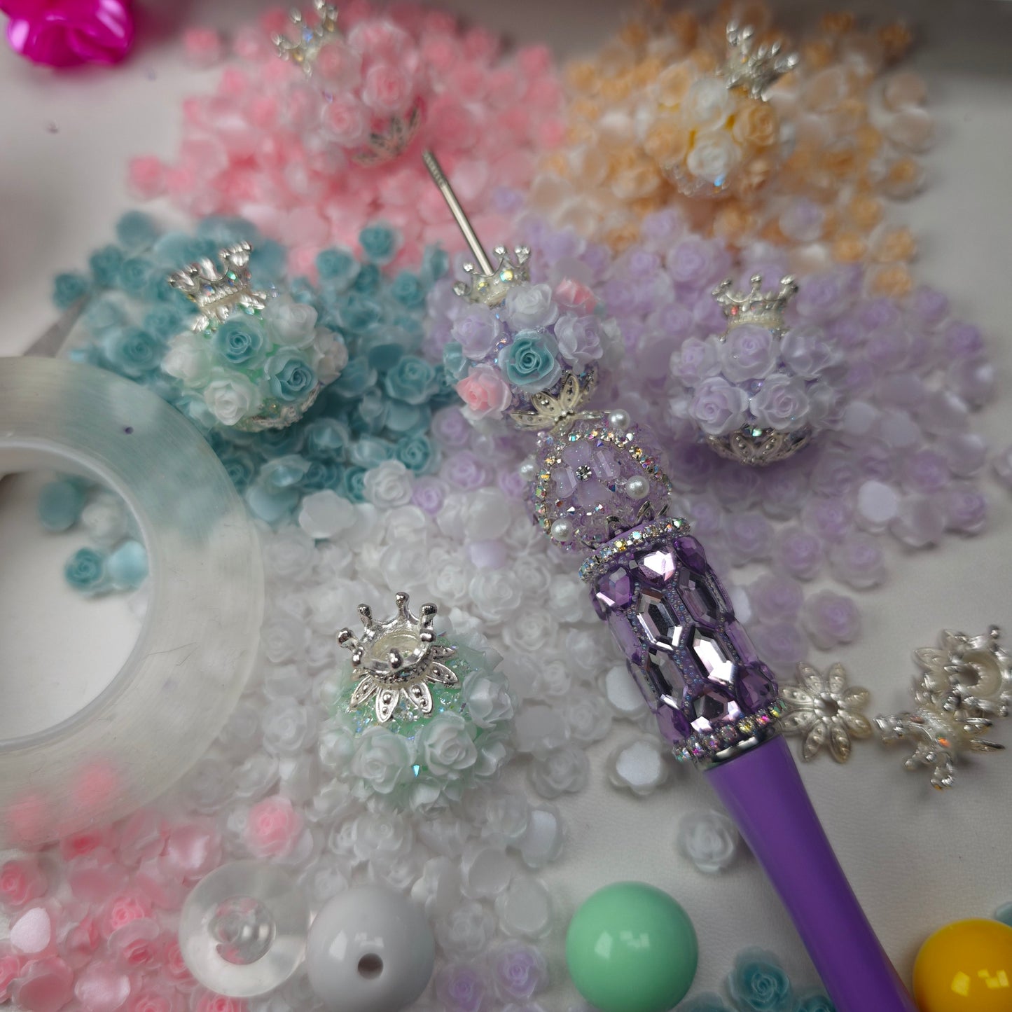 [KM6980]- 25mm Crown Luminous Rose Flower Fancy Beads