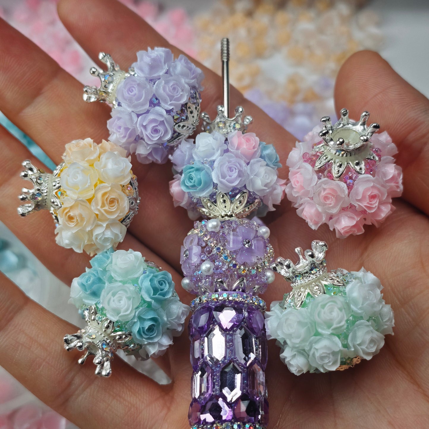 [KM6980]- 25mm Crown Luminous Rose Flower Fancy Beads