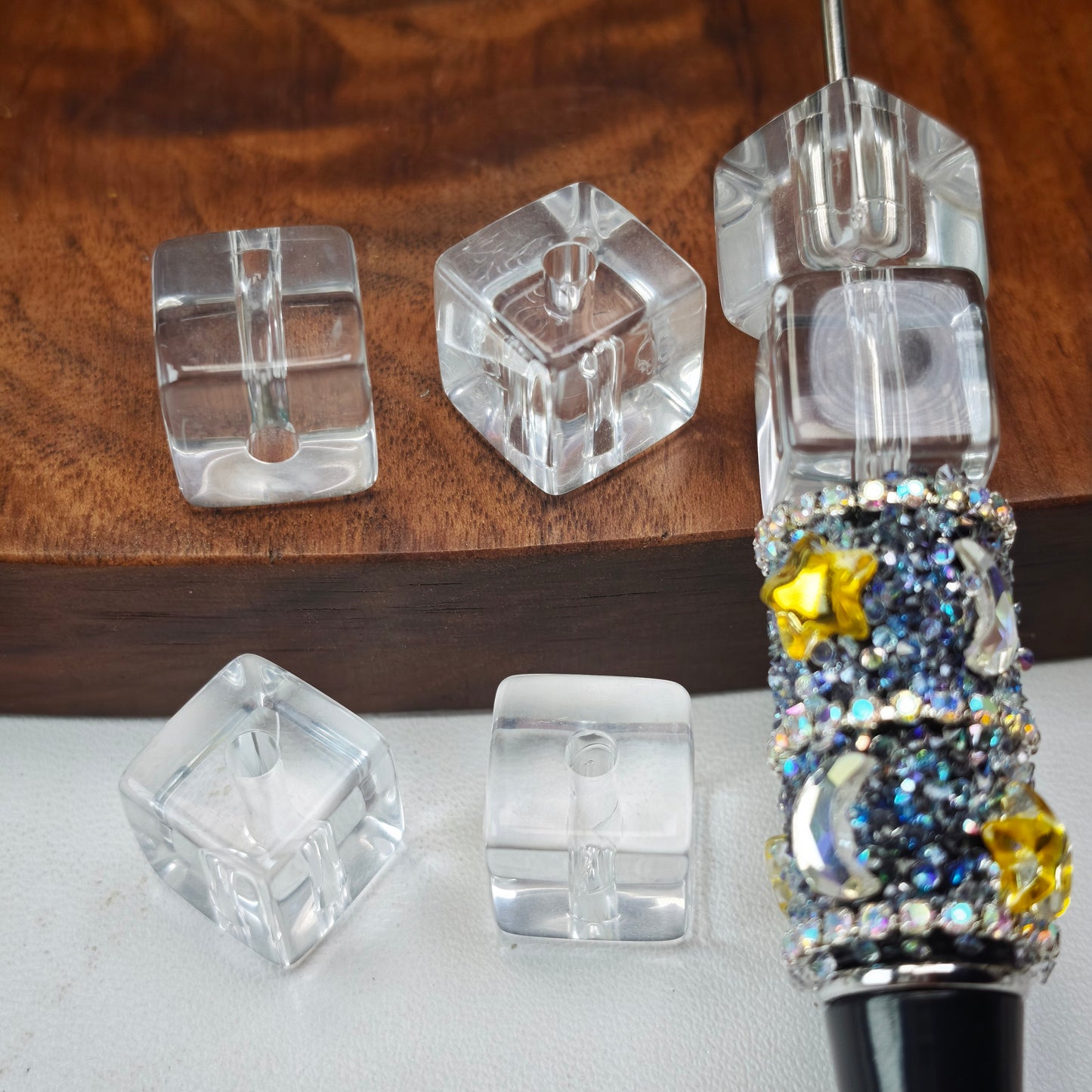 [KM6986]- 13mm*13.3mm Clear Square Cubes Based Beads