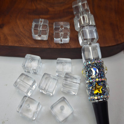 [KM6986]- 13mm*13.3mm Clear Square Cubes Based Beads