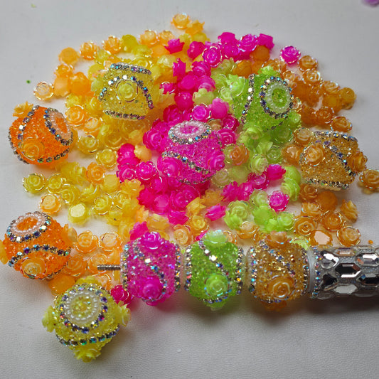 [KM6990]- 18mm Neon Color Rose Fancy Suagr Beads, Fit Pens