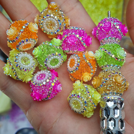 [KM6990]- 18mm Neon Color Rose Fancy Suagr Beads, Fit Pens