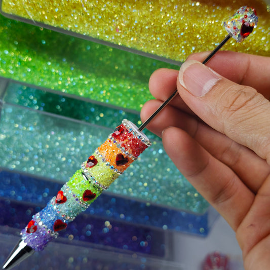 [KM6994]-  Love Heart 7 Color Rainbow Full Diamonds Fancy Sugar Beadable Pens