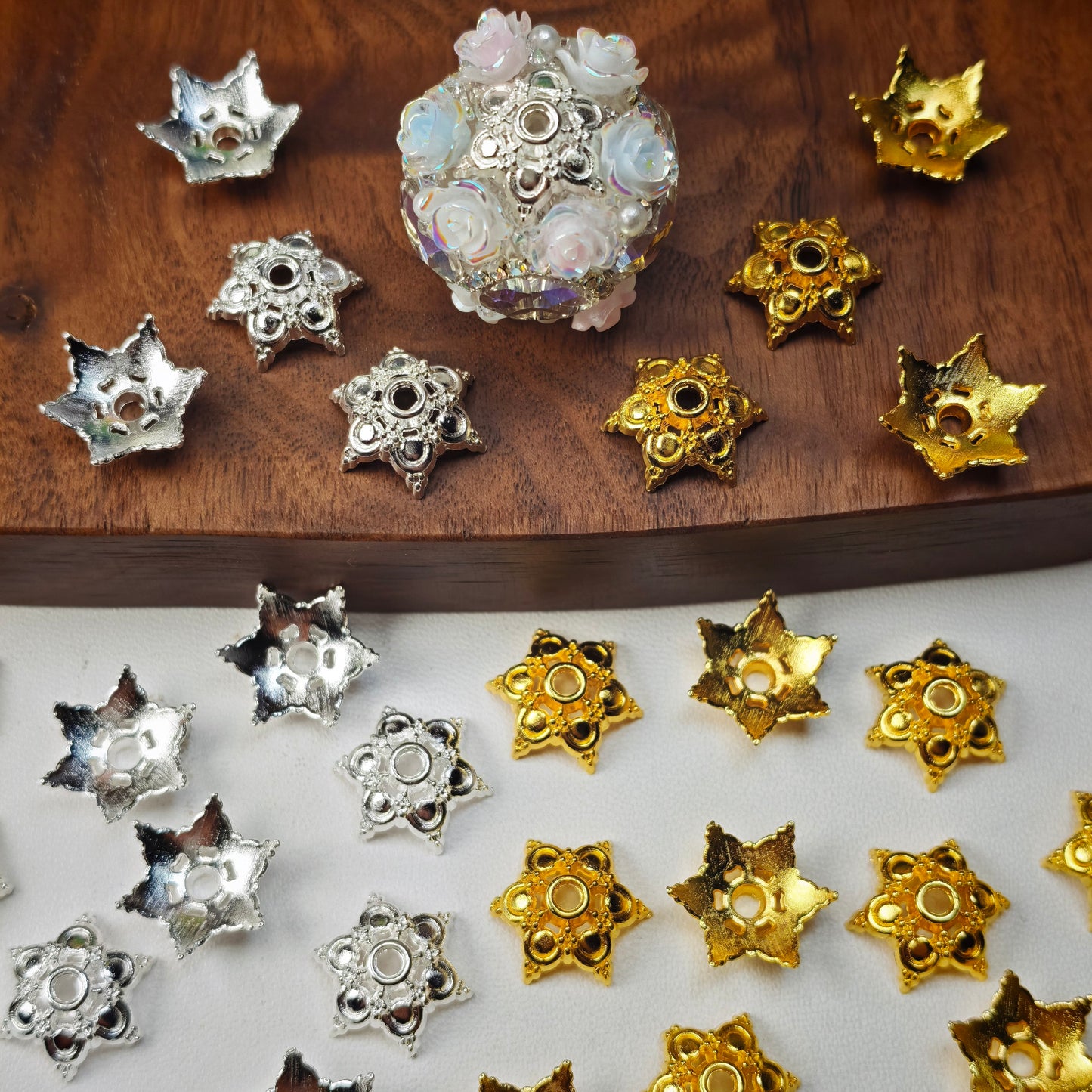 [KM6942]- 15mm Metal Six-Petal Flower Spacers, Beads Caps