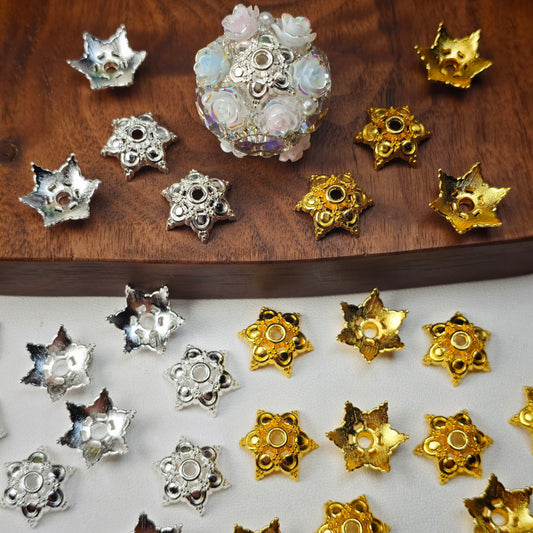 [KM6942]- 15mm Metal Six-Petal Flower Spacers, Beads Caps