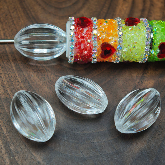 [KM6995]- 18.5mm*13mm Clear Olive Melon Ridge Based Beads, with 6 Melon Ridge