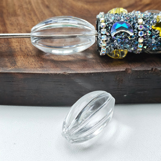 [KM6996]- 24mm*15mm Clear Olive Melon Ridge Based Beads, with 8 Melon Ridge