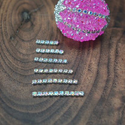 Length:9mm, 11mm, 13mm, 15mm, 19mm, Pre-Cut A Short Chain with Different Quantity Diamonds Choose, Diamonds Width:1.5mm, for Making Fancy Beads,[KM6997],[KM6998],[KM6999],[KM7000],[KM7001],[KM7002]