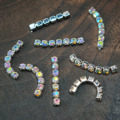 Length:9mm, 11mm, 13mm, 15mm, 19mm, Pre-Cut A Short Chain with Different Quantity Diamonds Choose, Diamonds Width:1.5mm, for Making Fancy Beads,[KM6997],[KM6998],[KM6999],[KM7000],[KM7001],[KM7002]