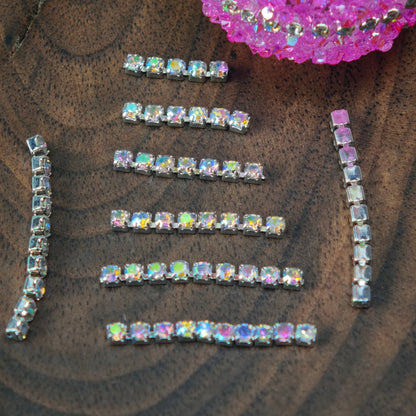 Length:9mm, 11mm, 13mm, 15mm, 19mm, Pre-Cut A Short Chain with Different Quantity Diamonds Choose, Diamonds Width:1.5mm, for Making Fancy Beads,[KM6997],[KM6998],[KM6999],[KM7000],[KM7001],[KM7002]