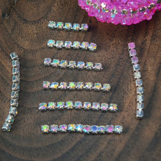 Length:9mm, 11mm, 13mm, 15mm, 19mm, Pre-Cut A Short Chain with Different Quantity Diamonds Choose, Diamonds Width:1.5mm, for Making Fancy Beads,[KM6997],[KM6998],[KM6999],[KM7000],[KM7001],[KM7002]